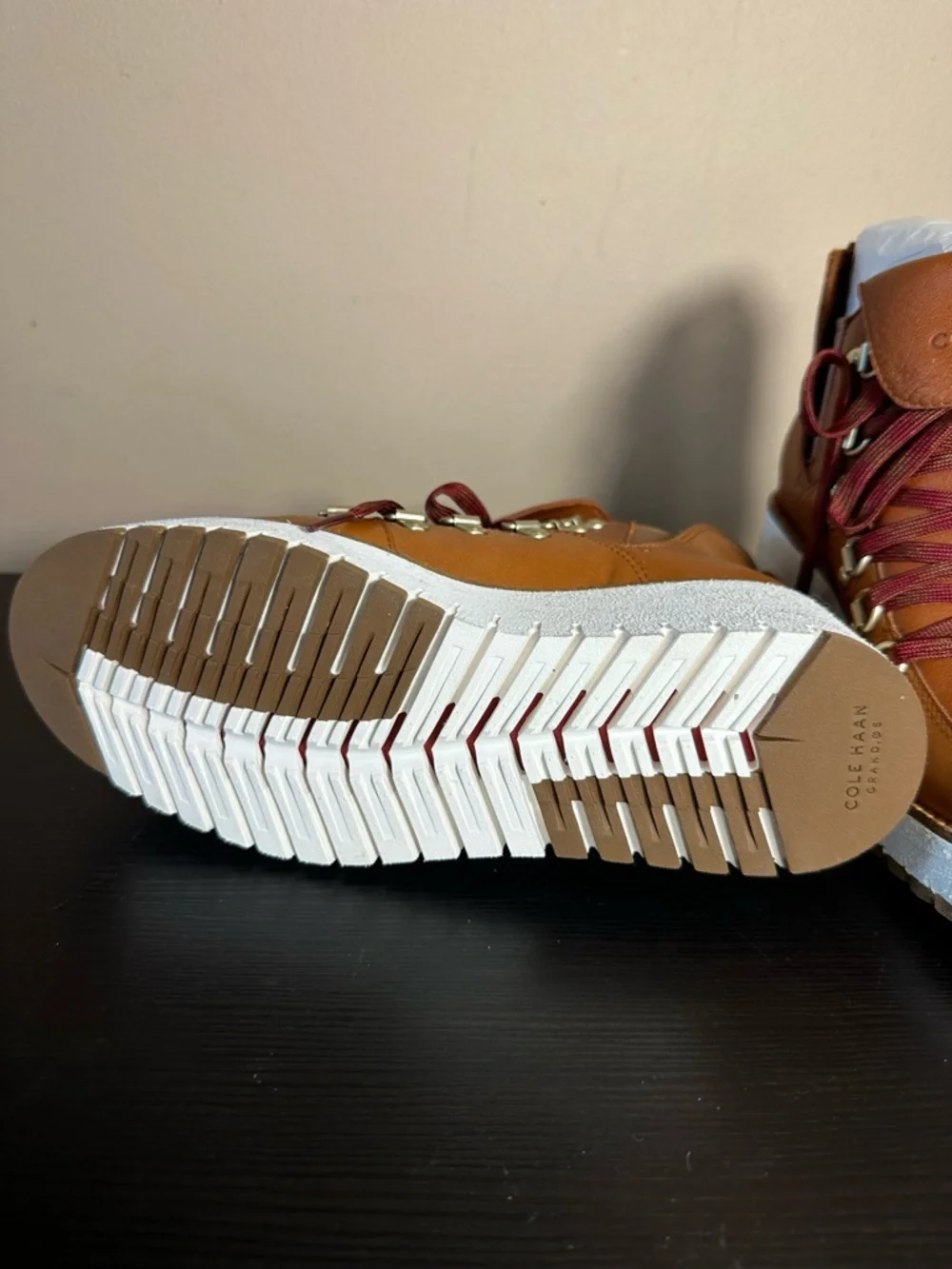 Cole Haan Cognac Leather Wedge Hiker Boots with Burgundy Laces Women’s US 5.5 - Picture 7 of 9